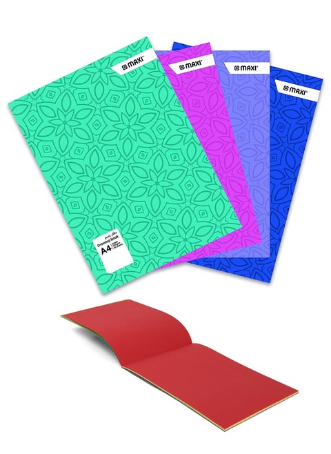 4-Piece A4 Size Drawing Book With Coloured Pages