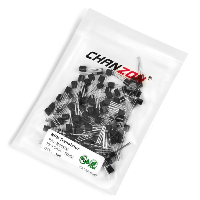 CHANZON ترانزستور BC547C TO-92 NPN للطاقة، ترانزستور ثنائي القطب، تطبيقات التبديل عالية السرعة (عبوة من 100 قطعة) - Image 1