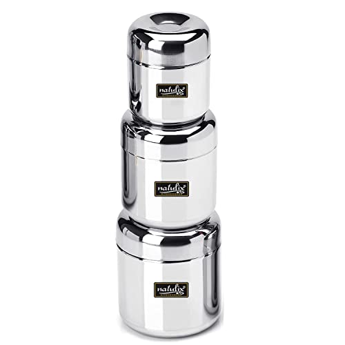 NATULIX Heavy Gauge Multipurpose Small Stainless Steel Containers For Kitchen | Vertical Canisters | Ubha Dabba | Storage Containers Set Of 3Pcs | (320Ml,500Ml,650Ml), Silver - Image 3