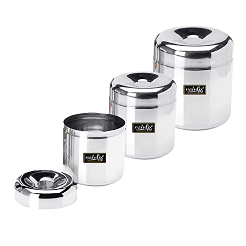 NATULIX Heavy Gauge Multipurpose Small Stainless Steel Containers For Kitchen | Vertical Canisters | Ubha Dabba | Storage Containers Set Of 3Pcs | (320Ml,500Ml,650Ml), Silver - Image 5