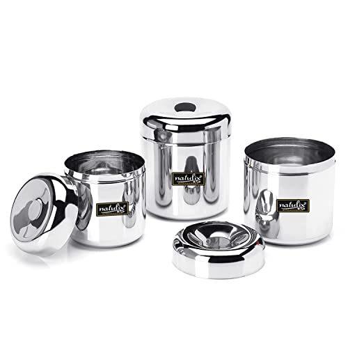 NATULIX Heavy Gauge Multipurpose Small Stainless Steel Containers For Kitchen | Vertical Canisters | Ubha Dabba | Storage Containers Set Of 3Pcs | (320Ml,500Ml,650Ml), Silver - Image 2