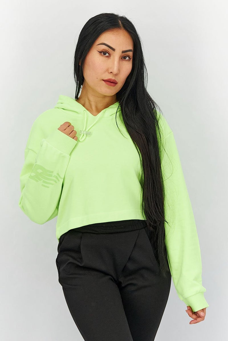 New Balance Women Relaxed Fit Long Sleeves Solid Hoodie, Lime - Image 1