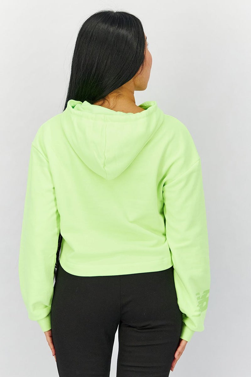 New Balance Women Relaxed Fit Long Sleeves Solid Hoodie, Lime - Image 3