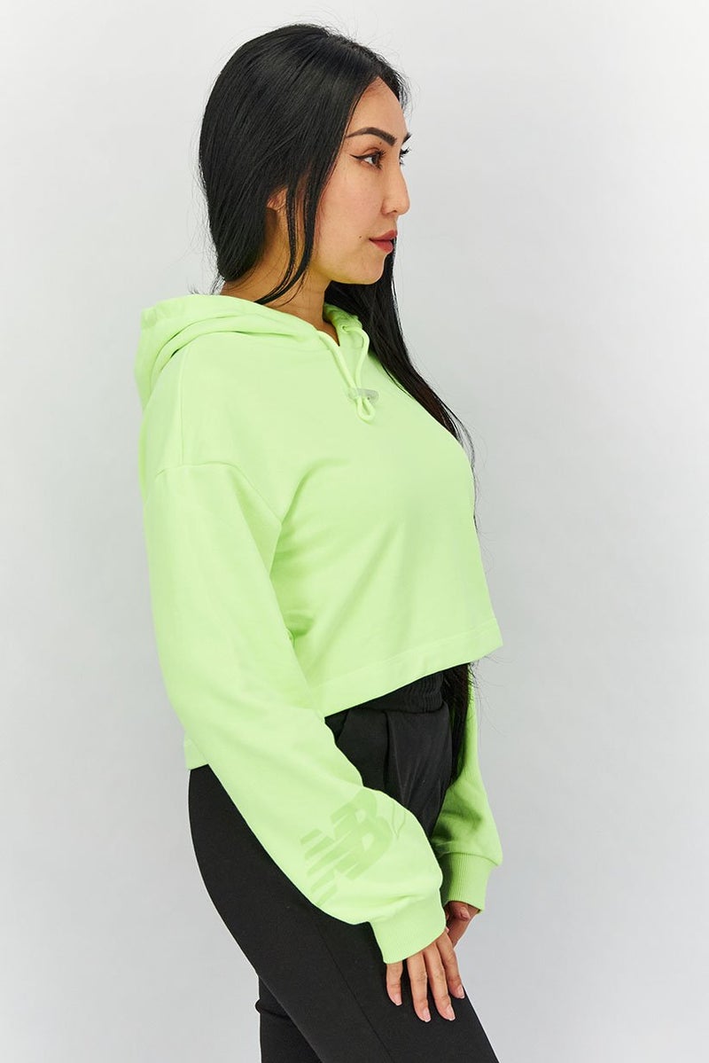 New Balance Women Relaxed Fit Long Sleeves Solid Hoodie, Lime - Image 4