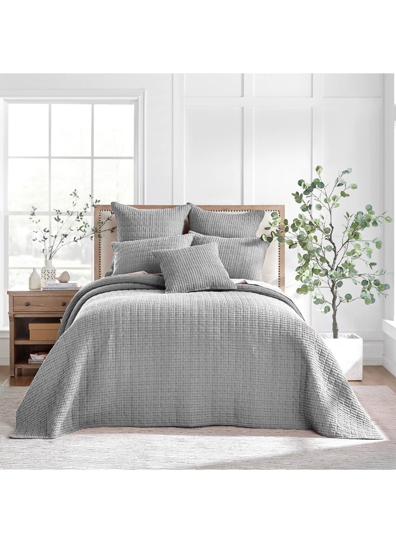 Levtex Home Levtex Home  Mills Waffle  King Quilted Bedspread Set  Grey Cotton Waffle  Bedspread Size 122 x 106in Sham Size 36 x 20in 