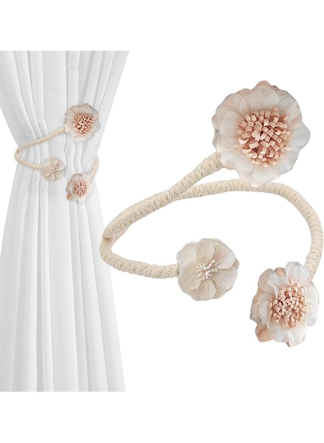 The Bros Flower Curtain Tiebacks,Decorative Bough Flower Twist Holdbacks Clips, No-Punch Flexible Curtain Tiebacks for Home, Bedroom, Living Room, and Office, Artificial Floral Holdbacks (2PCS) - Image 1