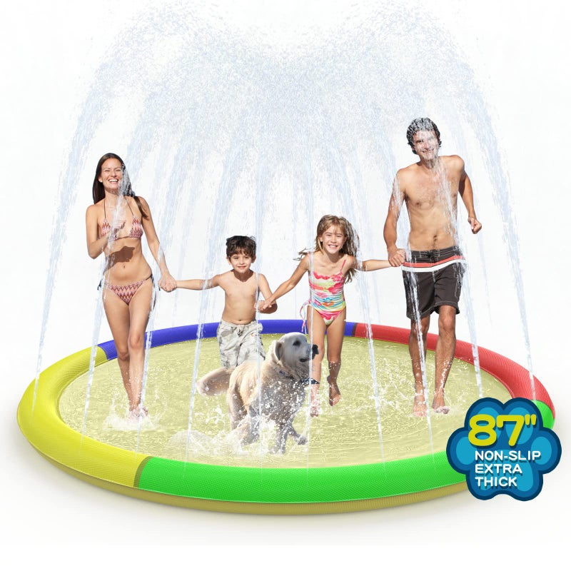 Growsland Non Slip Splash Pad for Kids and Dogs, 87'' Extra Large Splash Pad Outdoor Sprinkler for Kids, Dog Water Summer Toys Outdoor Toys for Toddlers 3-5 Kids Ages 4-8 - Image 1