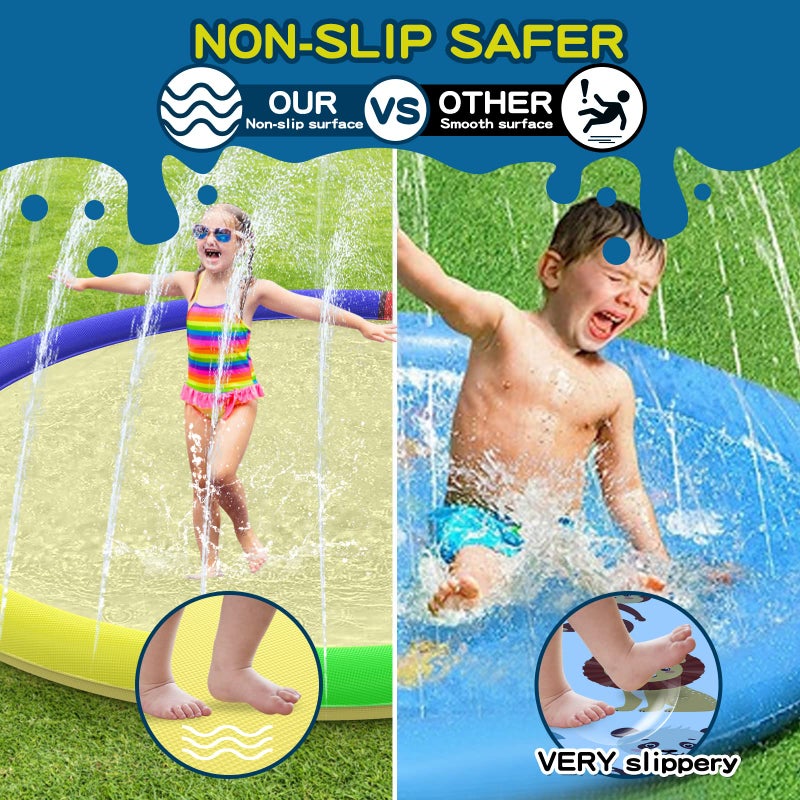 Growsland Non Slip Splash Pad for Kids and Dogs, 87'' Extra Large Splash Pad Outdoor Sprinkler for Kids, Dog Water Summer Toys Outdoor Toys for Toddlers 3-5 Kids Ages 4-8 - Image 3