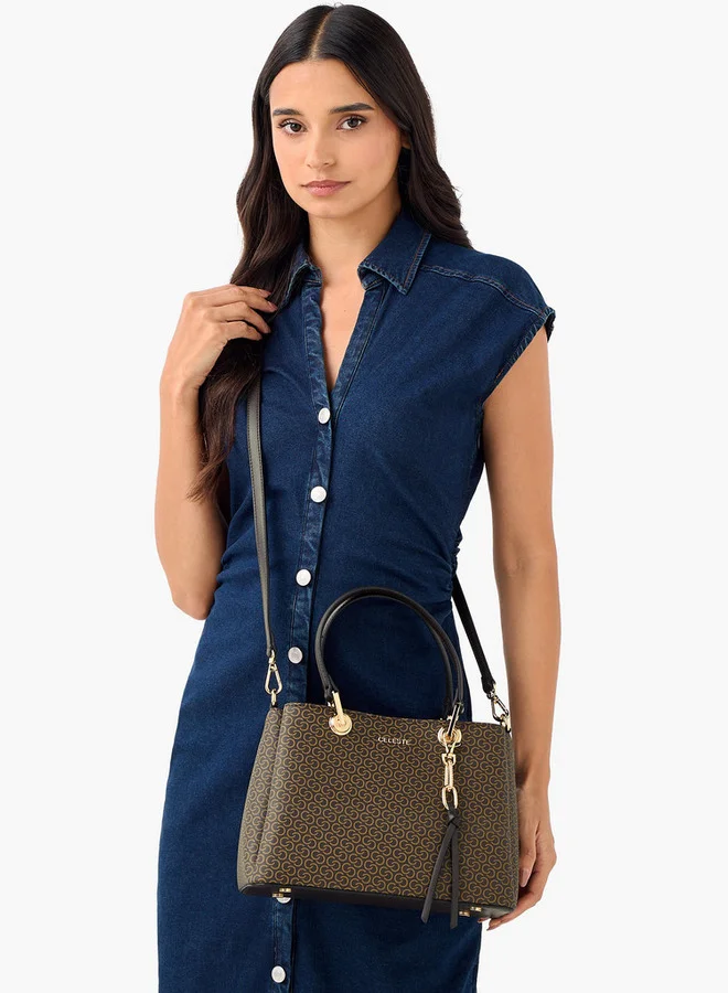 Celeste Monogram Print Tote Bag with Detachable Strap and Zip Closure
