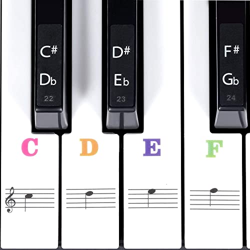 DOMENICO Keyboard Stickers for 88/61/54/49/37 Key Piano, Bold Letter Learning Stickers, Removable Letters, Notes Label for Beginners and Kids, Colorful - Image 1