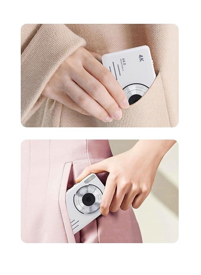 Generic 4K digital camera. cameras digital with 64GB card. 18X zoom digital camera. 4k Kids Camera 64MP Point and Shoot. Small, portable digital camera. camera for kids and adults, suitable for travel. White.  - Image 2