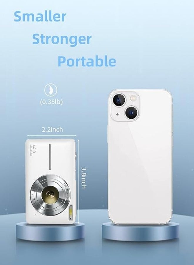 Generic 4K digital camera. cameras digital with 64GB card. 18X zoom digital camera. 4k Kids Camera 64MP Point and Shoot. Small, portable digital camera. camera for kids and adults, suitable for travel. White.  - Image 3
