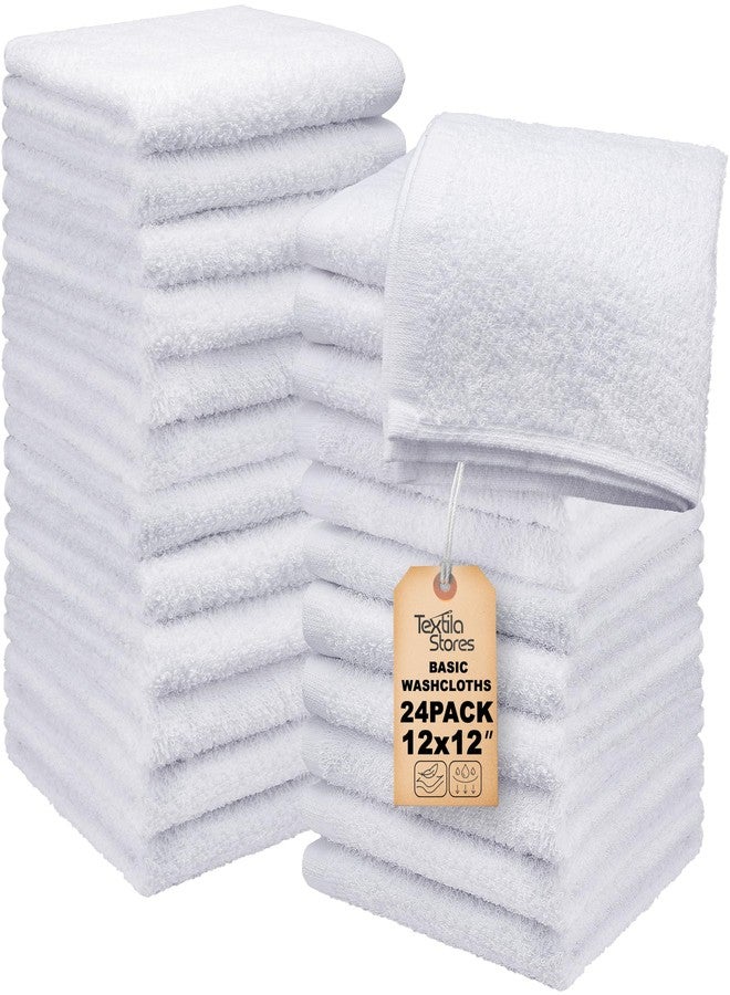 Textila Basic Wash Cloths 12x12 Inches - Bulk Pack of 24 - White Color - Soft and Absorbent Multipurpose Cotton Washcloths for Bathroom, Spa, Gym, Salon, Hotel, and Everyday Use - Image 1