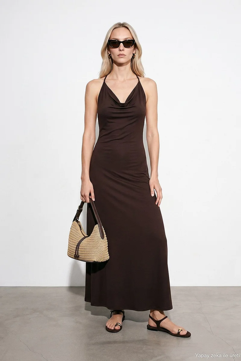 Dilvin Coffee Brown DILVIN Viscose Maxi Dress for Women | Best Price UAE