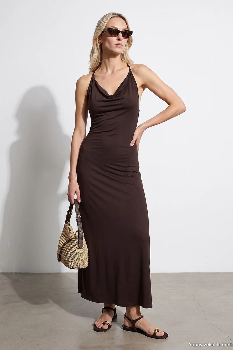 Dilvin Coffee Brown DILVIN Viscose Maxi Dress for Women | Best Price UAE