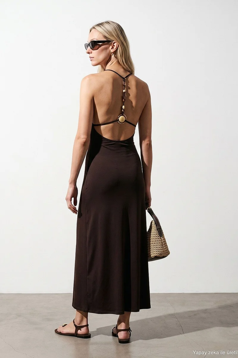 Dilvin Coffee Brown DILVIN Viscose Maxi Dress for Women | Best Price UAE