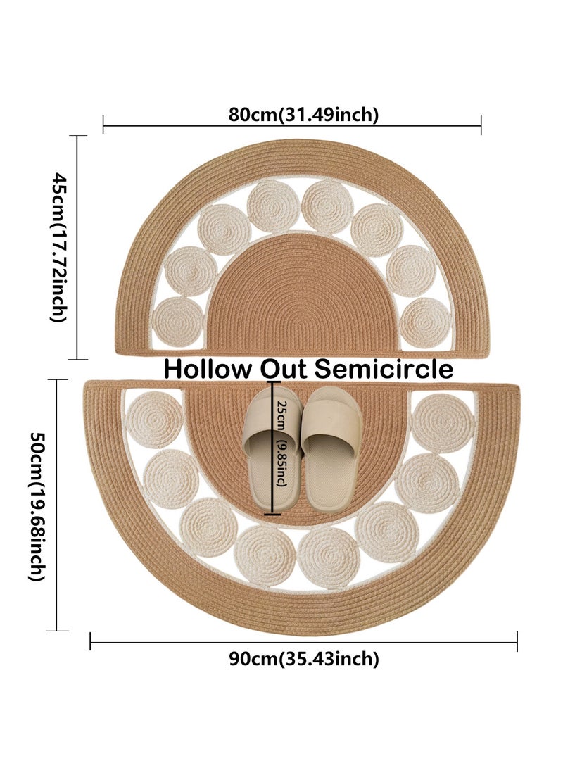 رَاحَة الرُّكْن سجادة نصف دائرية بوهو مصنوعة من الكتان محاكة يدويًا، بساط باب نصف دائري، ممتص للرطوبة سريع الجفاف مريح قابل للغسل، مناسبة للصالة، المدخل، الباحة، المرآب، المطبخ، غرفة النوم، ديكور المنزل - مقاس 80/90/120 سم - اللون البيج - Image 3