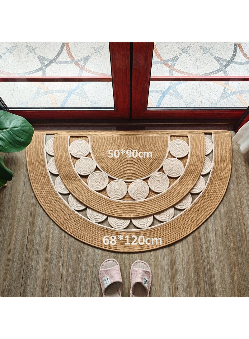 رَاحَة الرُّكْن سجادة نصف دائرية بوهو مصنوعة من الكتان محاكة يدويًا، بساط باب نصف دائري، ممتص للرطوبة سريع الجفاف مريح قابل للغسل، مناسبة للصالة، المدخل، الباحة، المرآب، المطبخ، غرفة النوم، ديكور المنزل - مقاس 80/90/120 سم - اللون البيج - Image 4