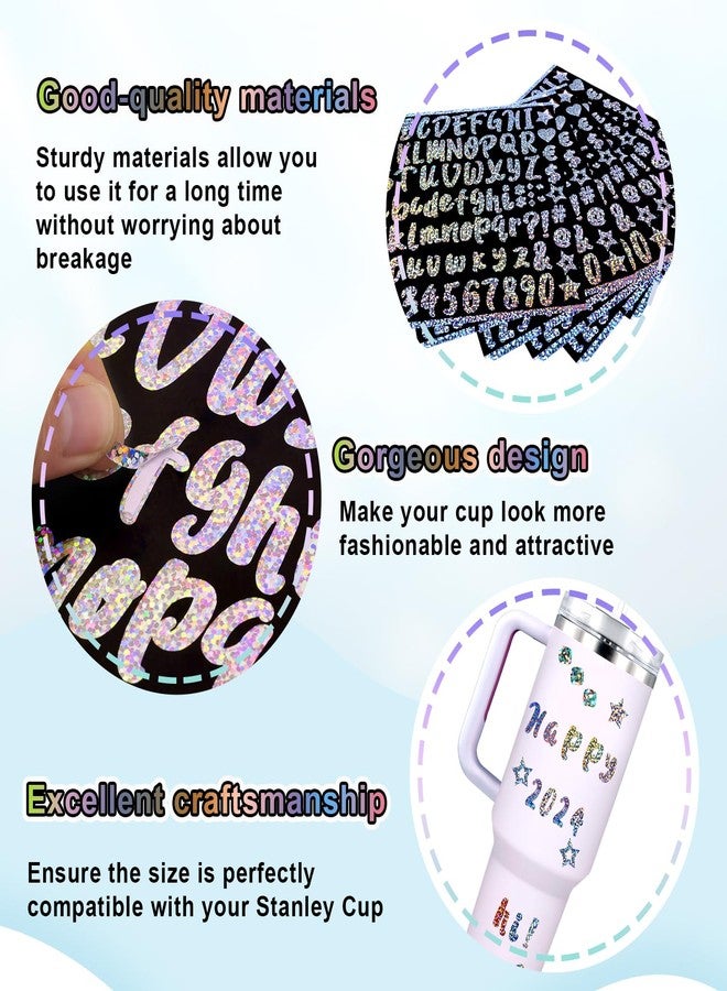 XIHIRCD ٦ أوراق من ملصقات حروف الفينيل، ملصقات حروف أبجدية لامعة ملونة، ملصقات حروف كبيرة، ملصقات حروف صغيرة، ملصقات حروف وأرقام لاصقة مقاومة للماء لأكواب ستانلي - Image 3