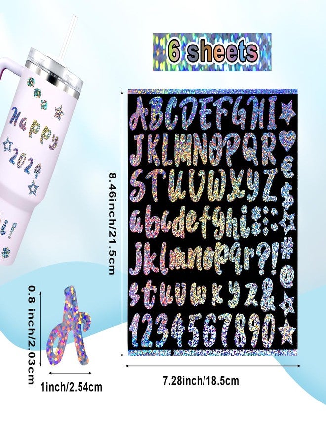 XIHIRCD ٦ أوراق من ملصقات حروف الفينيل، ملصقات حروف أبجدية لامعة ملونة، ملصقات حروف كبيرة، ملصقات حروف صغيرة، ملصقات حروف وأرقام لاصقة مقاومة للماء لأكواب ستانلي - Image 2