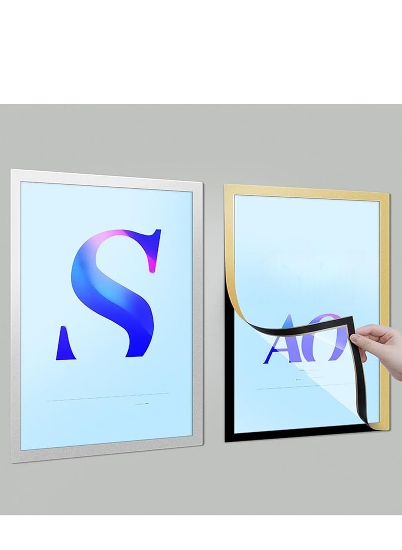 Eckek  Wall Mount Sign Holder Self Adhesive Magnetic Display Frame Clear Document Frame for Office, Store, School, Home, Wall Picture Frame 2Pack