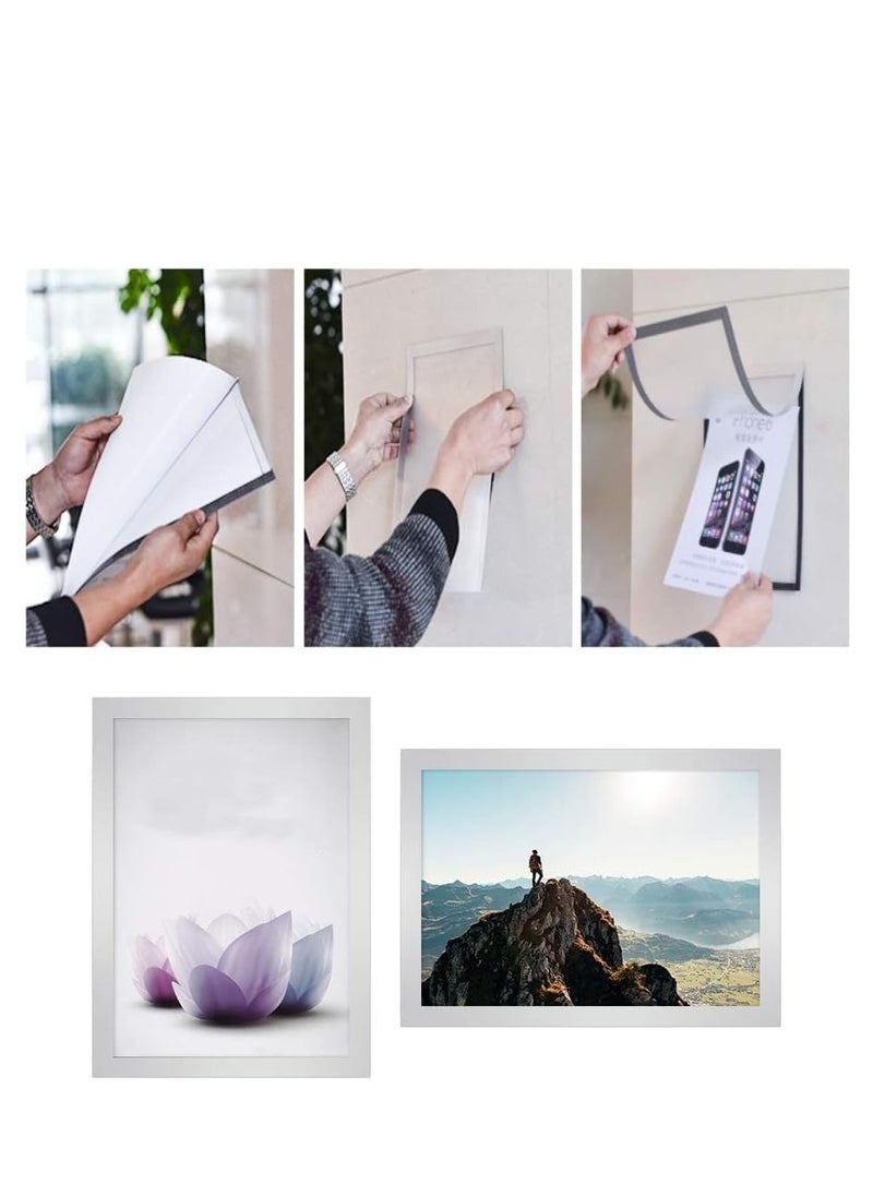 Eckek  Wall Mount Sign Holder Self Adhesive Magnetic Display Frame Clear Document Frame for Office, Store, School, Home, Wall Picture Frame 2Pack