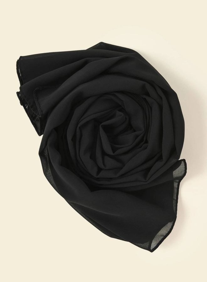 Long Chiffon Crepe Scarf - Soft Dark Black Color 