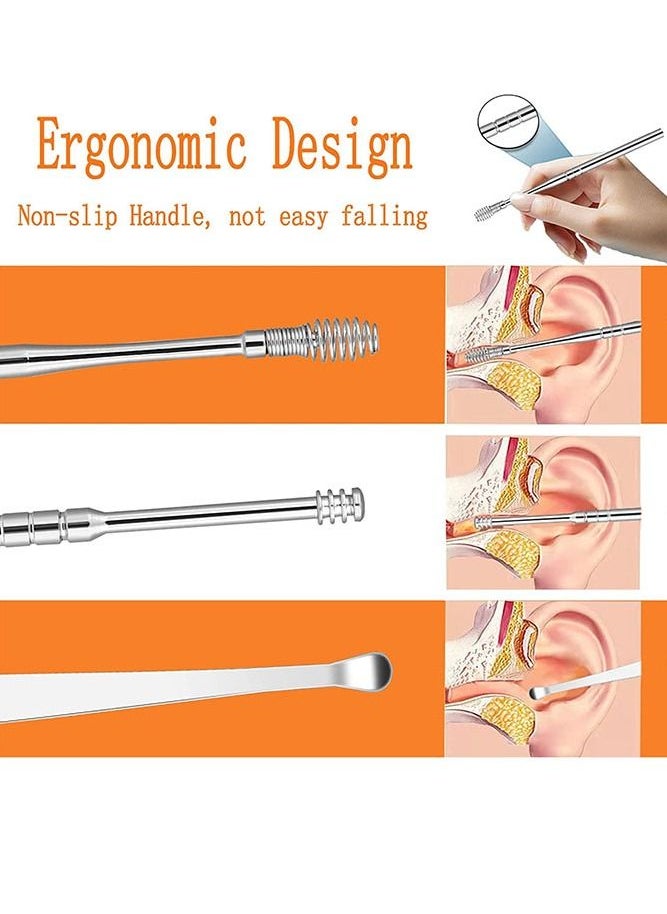 6pcs Ear Cleaner Kits Stainless Steel Ear Wax Remover Curette Ear Pick Spiral Ear Clean Tool Ear Cleaner Spoon Silver
