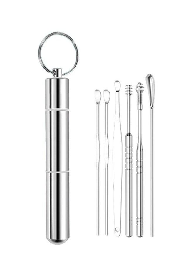 6pcs Ear Cleaner Kits Stainless Steel Ear Wax Remover Curette Ear Pick Spiral Ear Clean Tool Ear Cleaner Spoon Silver