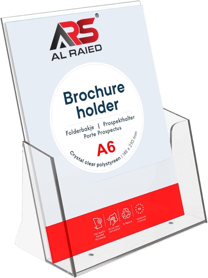 AL Raied A6 Brochure Holder - Crystal Clear Acrylic Display Stand for Flyers and Menus - Image 1