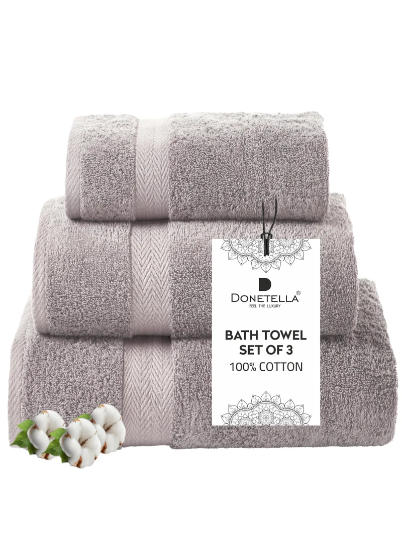 Donetella Premium Towel 3-Pcs Set, 100% Combed Cotton 600 GSM, Highly Absorbent, Quick Dry Towel Set Include 1 Bath Towel, 1 Bath Sheet, 1 Hand Towel, Best Set for Bathroom Gym, Hotel And Spa,Violet Ice