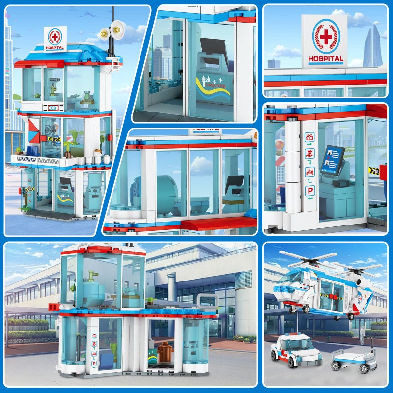 NEWABWN مستشفى City Hospital STEM 3 In1 مجموعات بناء متوافقة مع Lego Ambulance Tor Truck Rescue Helicopter Connect بمجموعات مدن أخرى 687 PCS أفضل هدية لـ 6 7 8 9 BOYS - Image 4