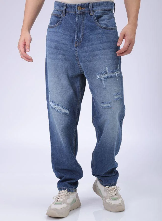 Men Loose Tapered Distressed Mid-Rise Jeans