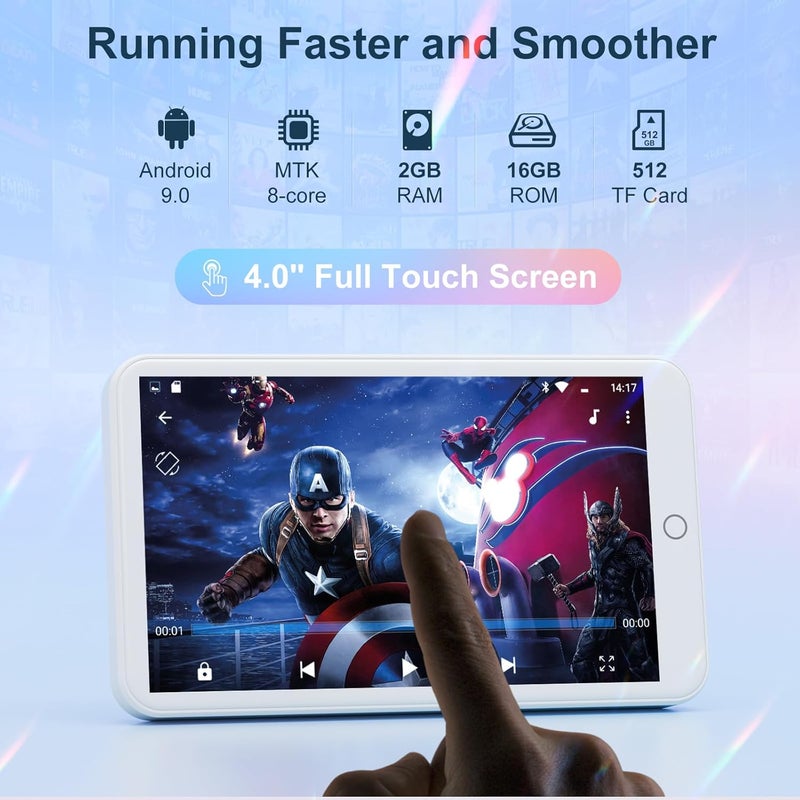 MECHEN مشغل MP3 MECHEN مع سبوتيفاي وواي فاي وبلوتوث، شاشة لمس 4.0 بوصة، أندرويد 9.0، مشغل MP4، متوافق مع أوديبل، راديو FM، أمازون ميوزك، متجر بلاي (H1 Pro) - Image 4
