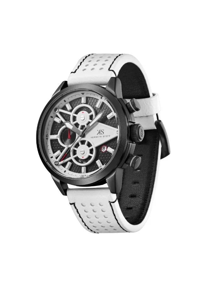 كينيث سكوت Men's Chronograph Display Watch With White PU Strap - K25108-BLWB