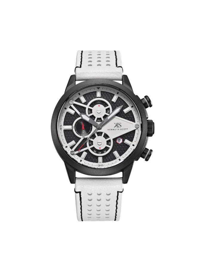 كينيث سكوت Men's Chronograph Display Watch With White PU Strap - K25108-BLWB