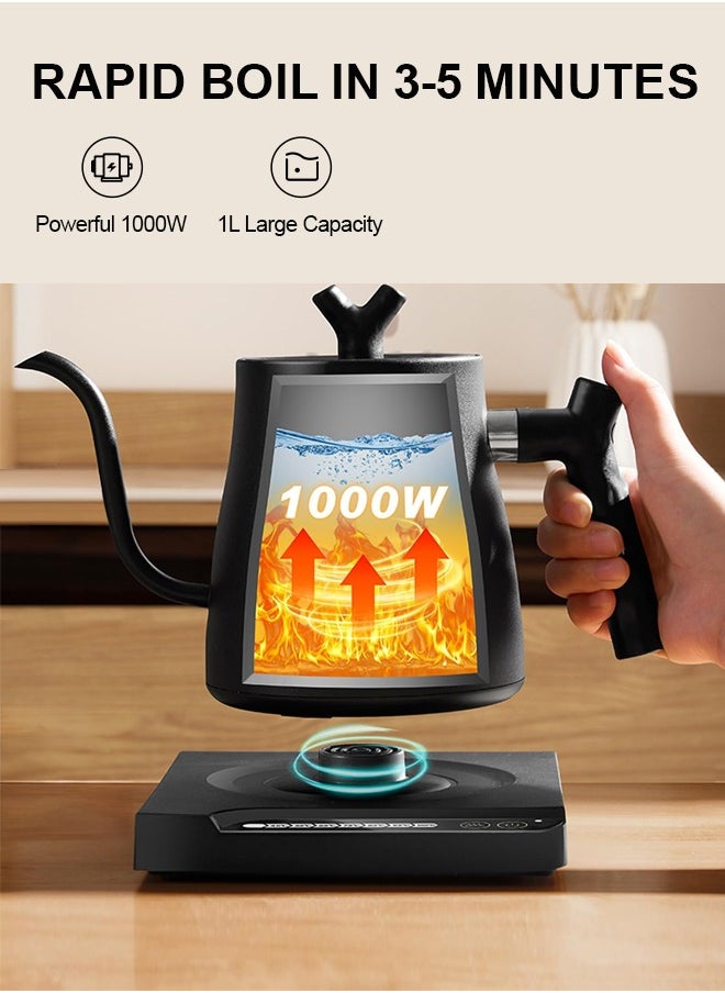 PAKCHOICE Electric Gooseneck Coffee Kettle Stainless Steel Electric Water Kettle With 7 Preset Temperature Indicate Constant Temperature And Touch Screen Panel Black 1L 1000W  - Image 3