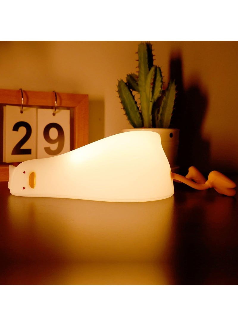 ELTRAZONE Lying Flat Duck Night Light – Cute Soft Silicone Nursery Lamp, Rechargeable LED Duck Light with Touch Control, Timer & Dimmer | Perfect Kawaii Birthday & Festival Gifts for Girls, Safe & Soft for Kids - Image 1