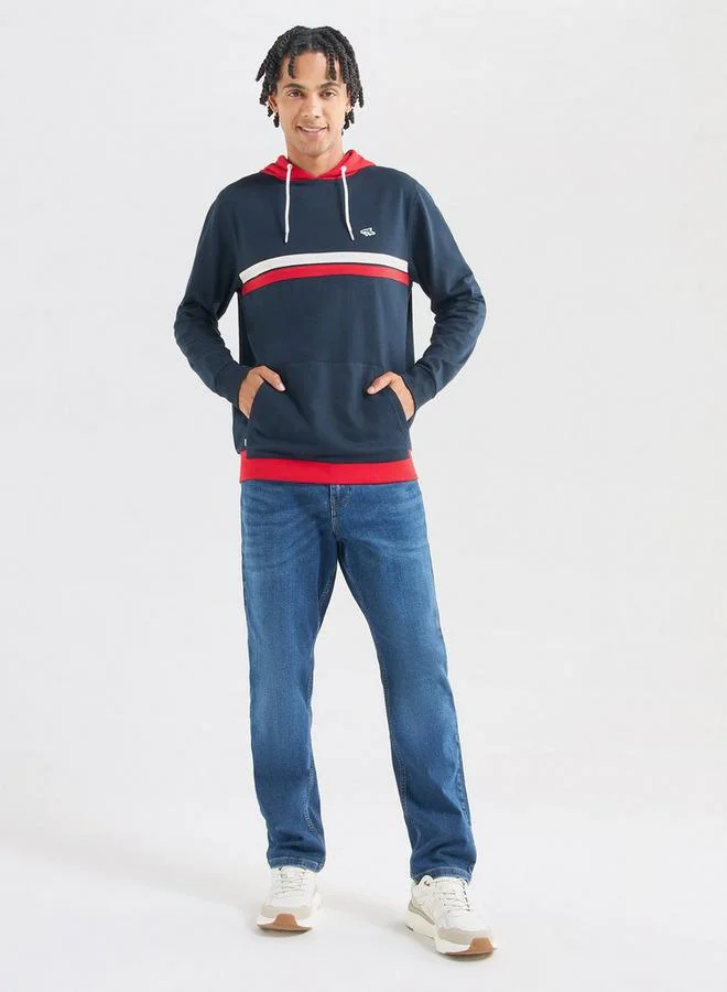 Splash FAV Striped Hooded Sweatshirt with Long Sleeves and Kangaroo Pockets