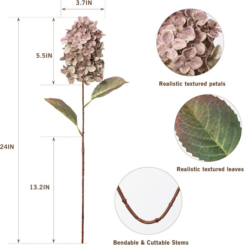 Ttranewsoo Fake Flowers Hydrangea Silk Flowers with Stems,Brown Flowers Fall Hydrangea Artificial Flowers,Winter Flowers Artificial for Decoration Vase Indoor and Outdoor 24"（Brown ） 8PCS Wthout Vase - Image 3
