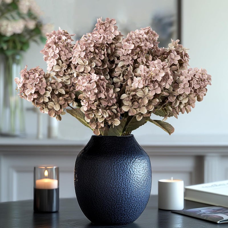 Ttranewsoo Fake Flowers Hydrangea Silk Flowers with Stems,Brown Flowers Fall Hydrangea Artificial Flowers,Winter Flowers Artificial for Decoration Vase Indoor and Outdoor 24"（Brown ） 8PCS Wthout Vase - Image 2