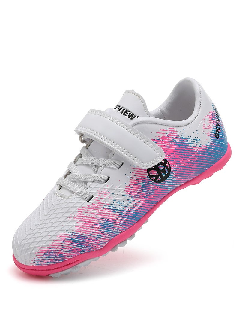 SKY VIEW Boys And Girls Soccer Cleats Turf Soccer Shoes For Kids Indoor Outdoor Children Unisex Football Boots IC or IN Flat Wide Training Sneaker White Pink - Image 1