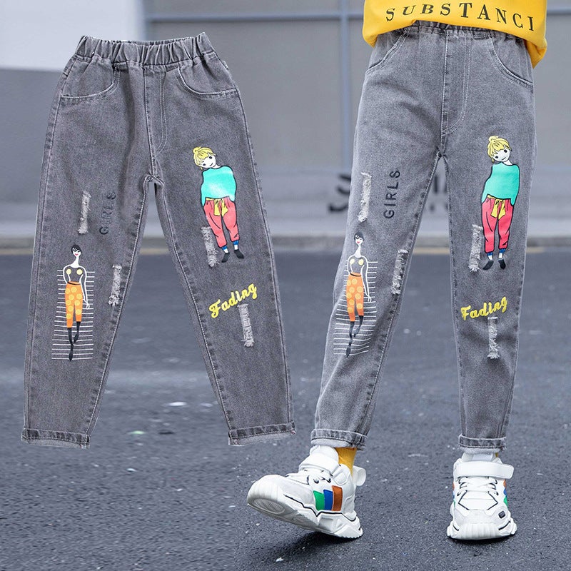 Girls' Spring Jeans 2025 New Style Middle And Large Children'S Straight Trousers For Girls' Father Children'S Father Trousers - Image 2