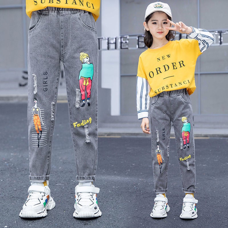 Girls' Spring Jeans 2025 New Style Middle And Large Children'S Straight Trousers For Girls' Father Children'S Father Trousers - Image 4