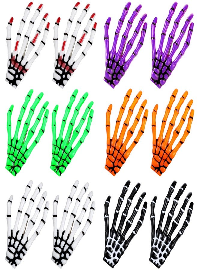 Hanaive 6 Pairs Halloween Skeleton Hair Clips Hands Bone Claws Skull Hand Hair Clip Gothic Punk Rock Hair Accessories Halloween Clips for Hair Skeleton Barrettes for Women Devil Party, 6 Colors - Image 1