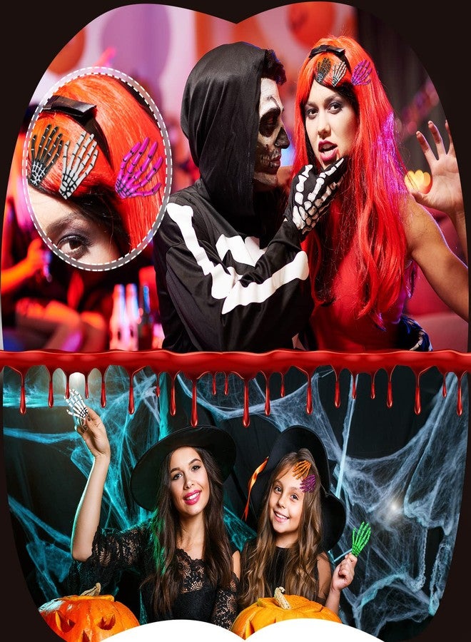 Hanaive 6 Pairs Halloween Skeleton Hair Clips Hands Bone Claws Skull Hand Hair Clip Gothic Punk Rock Hair Accessories Halloween Clips for Hair Skeleton Barrettes for Women Devil Party, 6 Colors - Image 5
