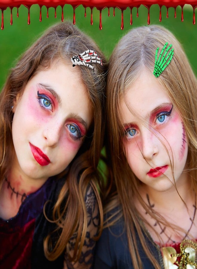 Hanaive 6 Pairs Halloween Skeleton Hair Clips Hands Bone Claws Skull Hand Hair Clip Gothic Punk Rock Hair Accessories Halloween Clips for Hair Skeleton Barrettes for Women Devil Party, 6 Colors - Image 3