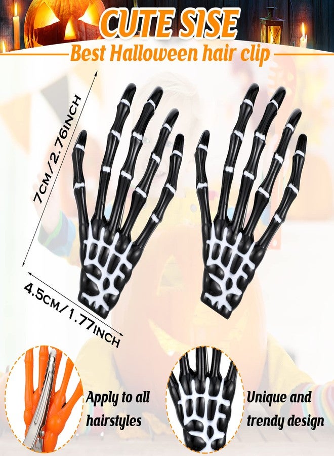 Hanaive 6 Pairs Halloween Skeleton Hair Clips Hands Bone Claws Skull Hand Hair Clip Gothic Punk Rock Hair Accessories Halloween Clips for Hair Skeleton Barrettes for Women Devil Party, 6 Colors - Image 2