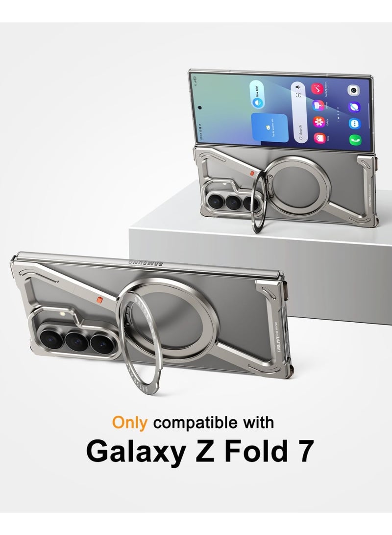 Oatsbasf for Samsung Galaxy Z Fold 7 Case, 360° Rotation Kickstand Aluminum Metal Frameless Design Bumper Cover, Natural Titanium - Image 2