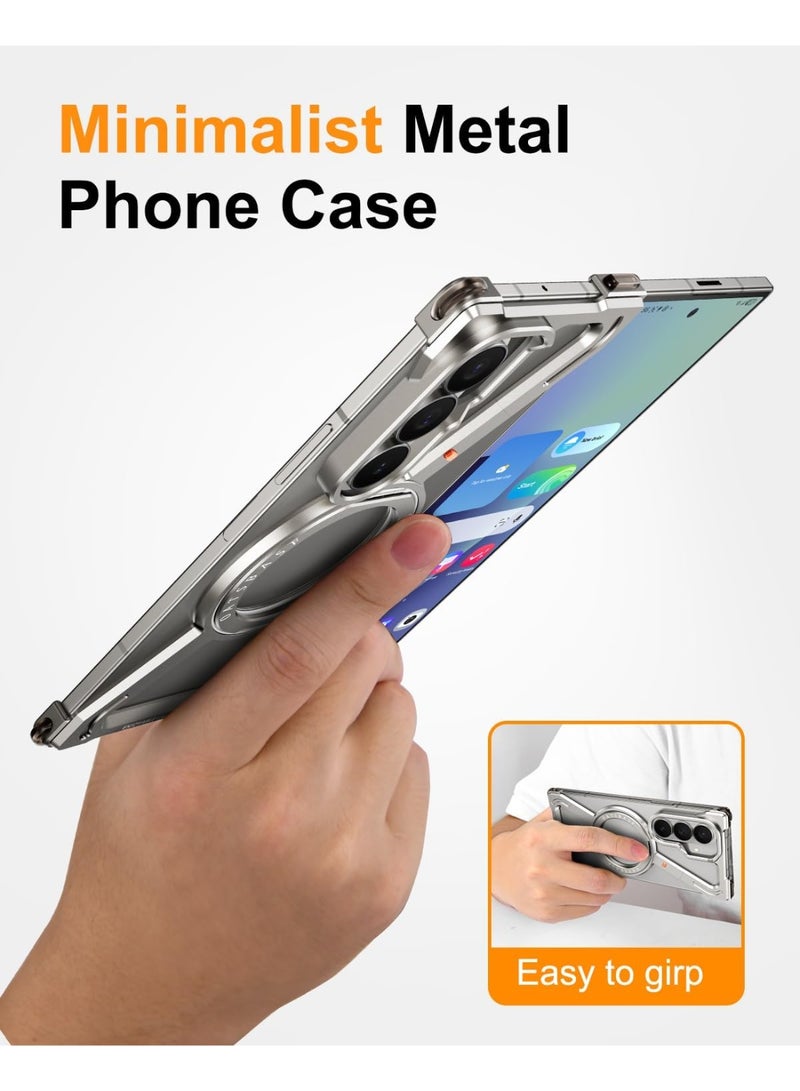 Oatsbasf for Samsung Galaxy Z Fold 7 Case, 360° Rotation Kickstand Aluminum Metal Frameless Design Bumper Cover, Natural Titanium - Image 5